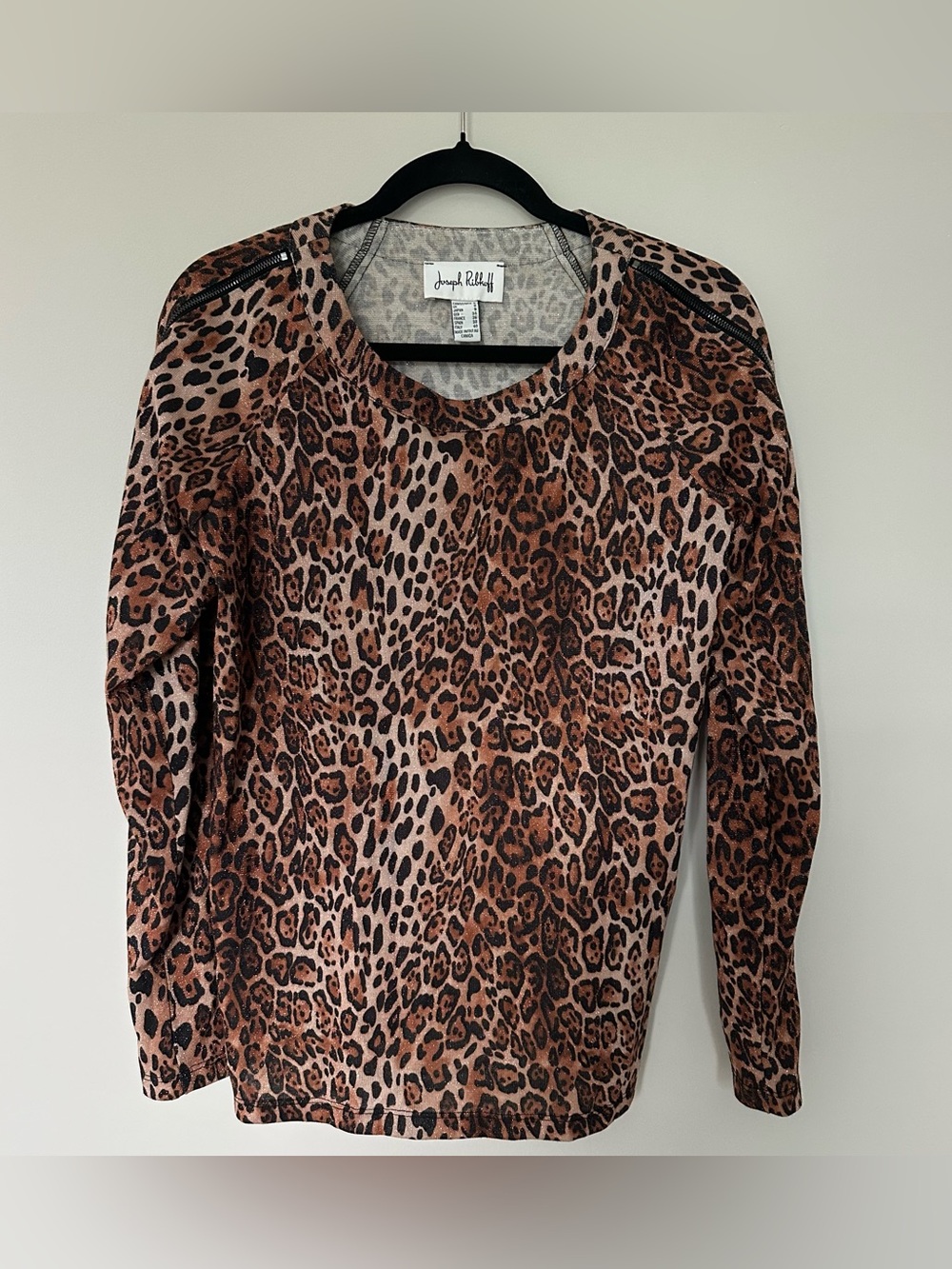 JOSEPH RIBKOFF Animal Leopard Print Zipper Details Long Sleeve EverydayGlam Chic